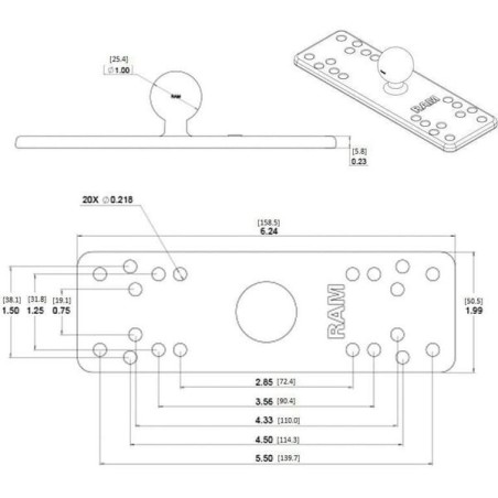Mounting plate 2 inchx 6.25 inch - RAMB111B