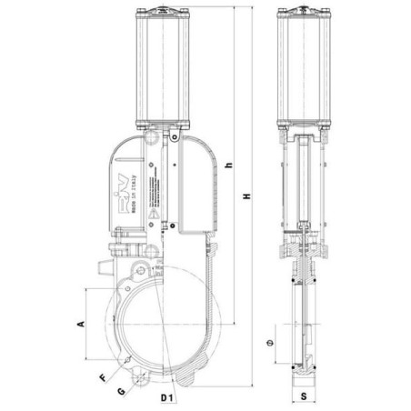 RIV 123 Plattenschieber GLADIO mit doppeltwirkendem Pneumatikzylinder - RIV123100