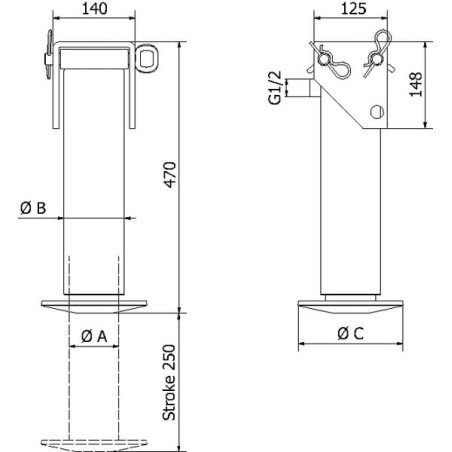 Stützfußzylinder SP65-250C - SP65250COH