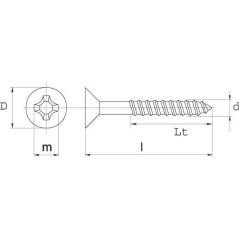 Wkręt do drewna 4x35 mm PZ2 z łbem stożkowym, stal Kramp - SPS435P200