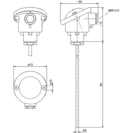 Temperature sensor, passive, PT100 150 mm - TF54PT100150