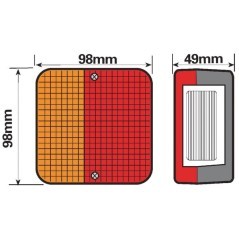 Rear light square, amber/red, bolt on - TOR2395