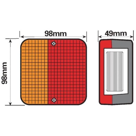 Rear light square, amber/red, bolt on - TOR2395