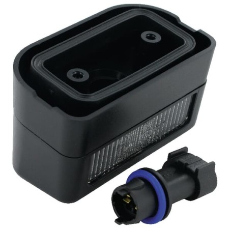 Number plate light rectangular, black, bolt on, 80x49mm AMP plug, Cobo - 02924000