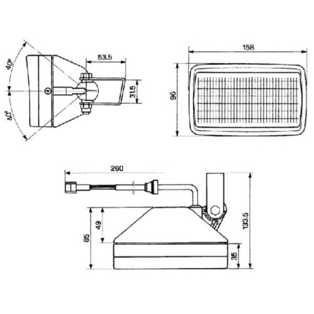 Work light LH Halogen, 55W, rectangular, 12V, transparent, Cobo - 05334000