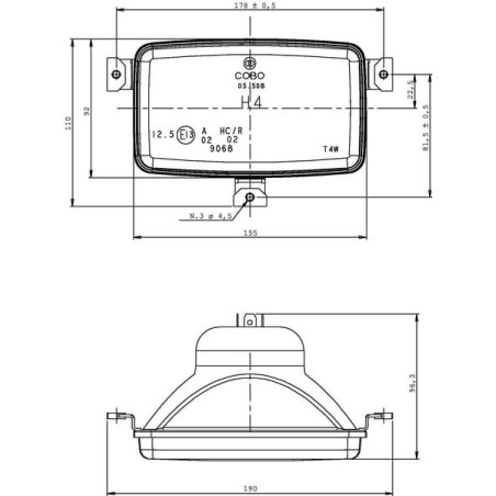 Headlight insert Halogen, rectangular, transparent, 155x96.3x92mm, Cobo - 05630000