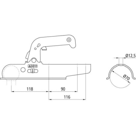 Ball coupling 1500kg round, 70mm - 1733854