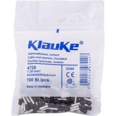 Końcówka tulejkowa izolowana czarna, 1.5mm² (100 szt.), Klauke - 4728