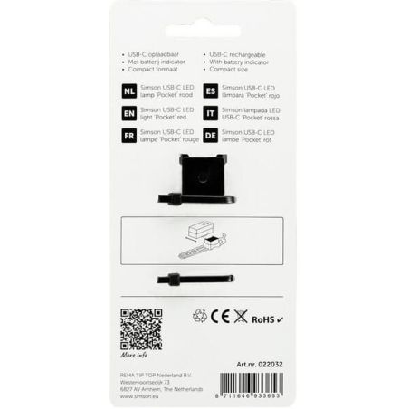 Rechargeable USB-C LED Pocket light, red - 022032SIM