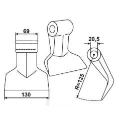 Hammer flail 130x69.5 bore 20 radius 124mm - CK3041