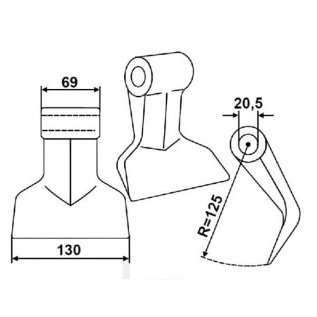 Hammer flail 130x69.5 bore 20 radius 124mm - CK3041