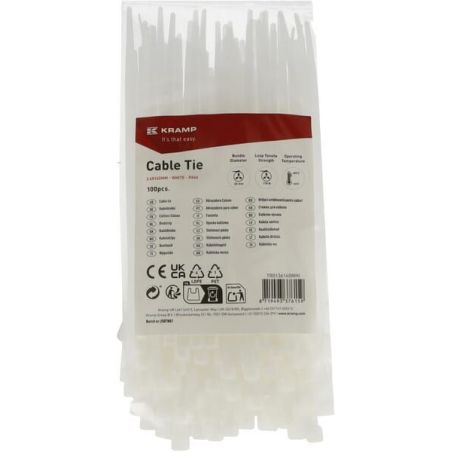 Cable tie 3.6x140mm, white, 100pcs - TR0136140WHI
