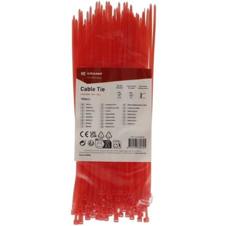 Cable tie 2.5x200mm, red, 100pcs - TR0125200RED