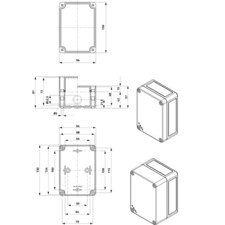 Plastic enclosure 130x94x81mm - 080CS09138